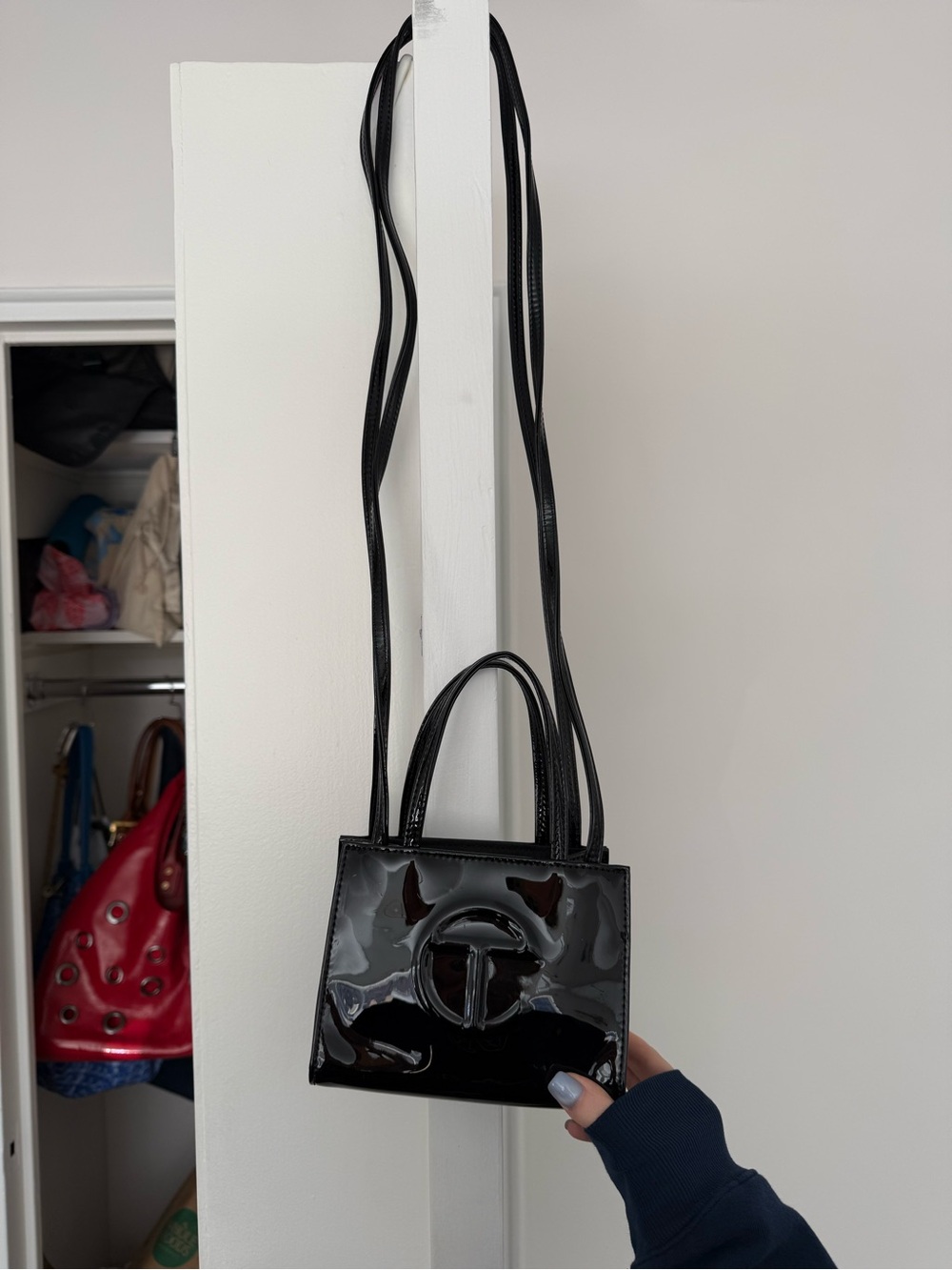 Telfar Black Patent Leather Small Tote Shoulder Bag